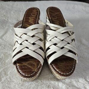 Sam Edelman Devon Ivory Leather Wedge Shoes Sz 9.5 Medium Platform Espadrille